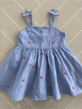 Janie and Jack Light Blue Flag Embroidered Dress Baby Girl’s Size 18-24M